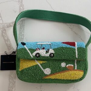 America & Beyond Green Beaded Golf Shoulder Bag